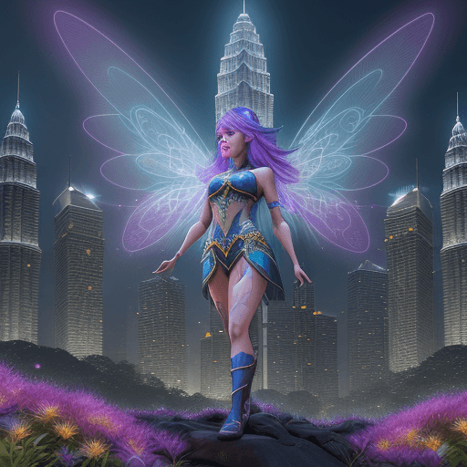 AI generated: Magical KLCC malaysia scenery, chronomancer(R LOGO), a time-manipulating mage,clean skin, particles ...