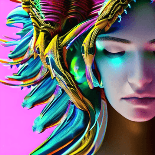 AI generated: Goddess close-up portrait ribcagel. jellyfish phoenix head, nautilus, orchid, skull, betta fish, bio...