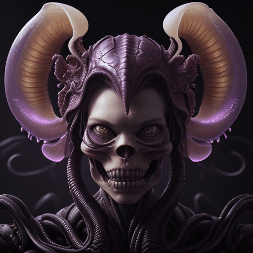 AI generated: Xenomorph close-up portrait ribcagel. jellyfish phoenix head, nautilus, orchid, skull, intricate art...
