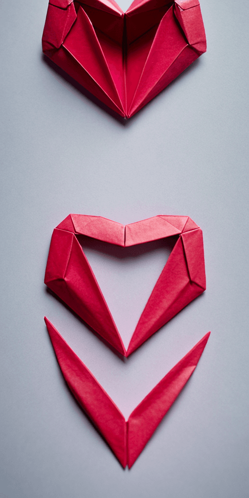 AI generated: origami real heart, fully set