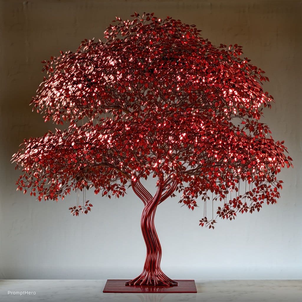 AI generated: red metal tree