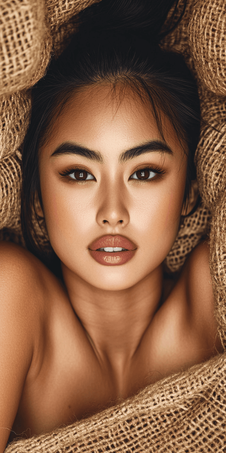 AI generated: high definition photo, stunning Asian model, close-up, in the style of Asian beauty standards, photo...
