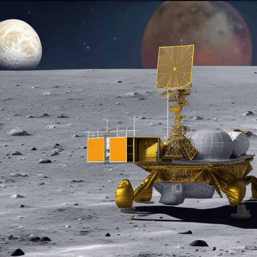 AI generated: Hyper realistic image of chandrayaan 3 lander landed near south pole of the moon with 16:9 aspect ra...