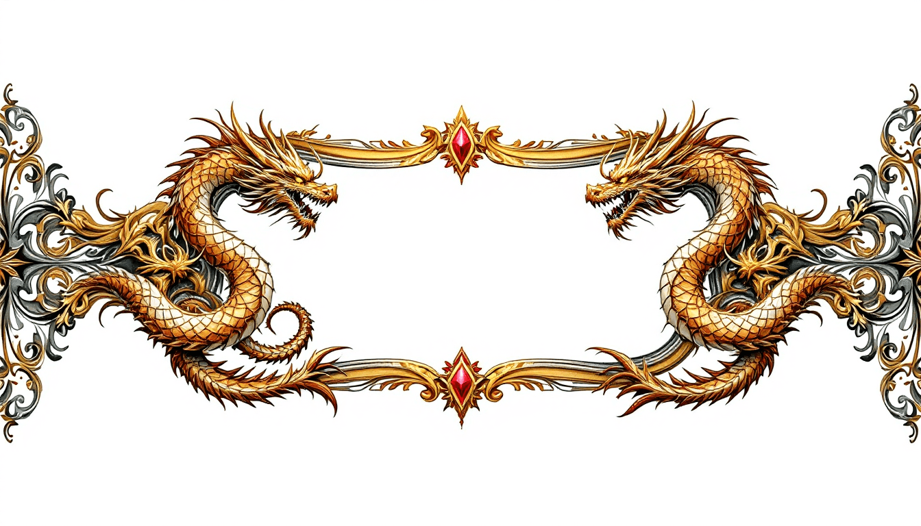 AI generated: A decorative border design featuring intricate, stylized dragons in an epic fantasy style, with no b...