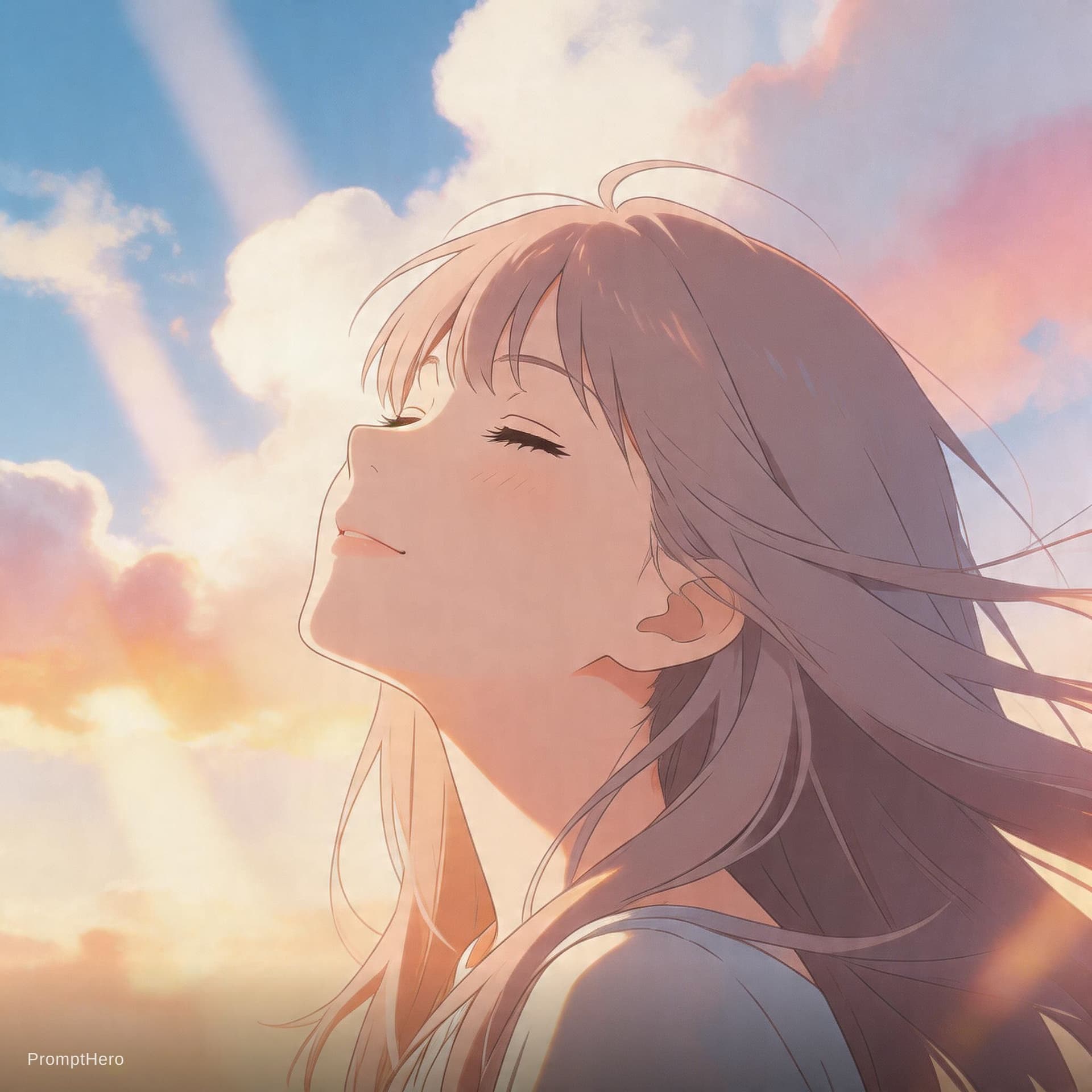 AI generated: Prompt: > "Masterpiece, high-quality anime illustration, a beautiful girl looking up towards the sky...