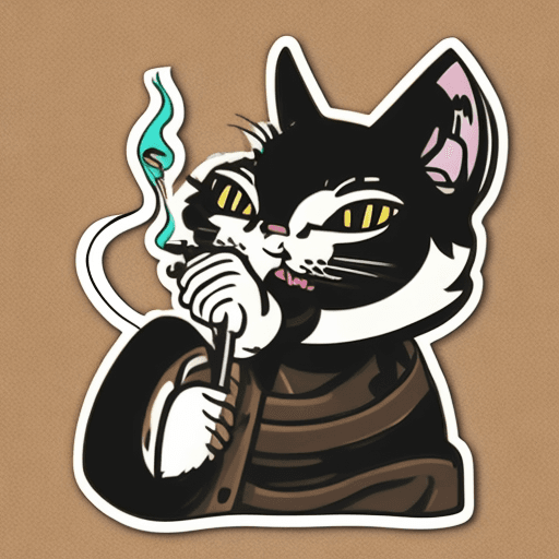 AI generated: cat smoking in japanese style sticker, t-shirt design, vector