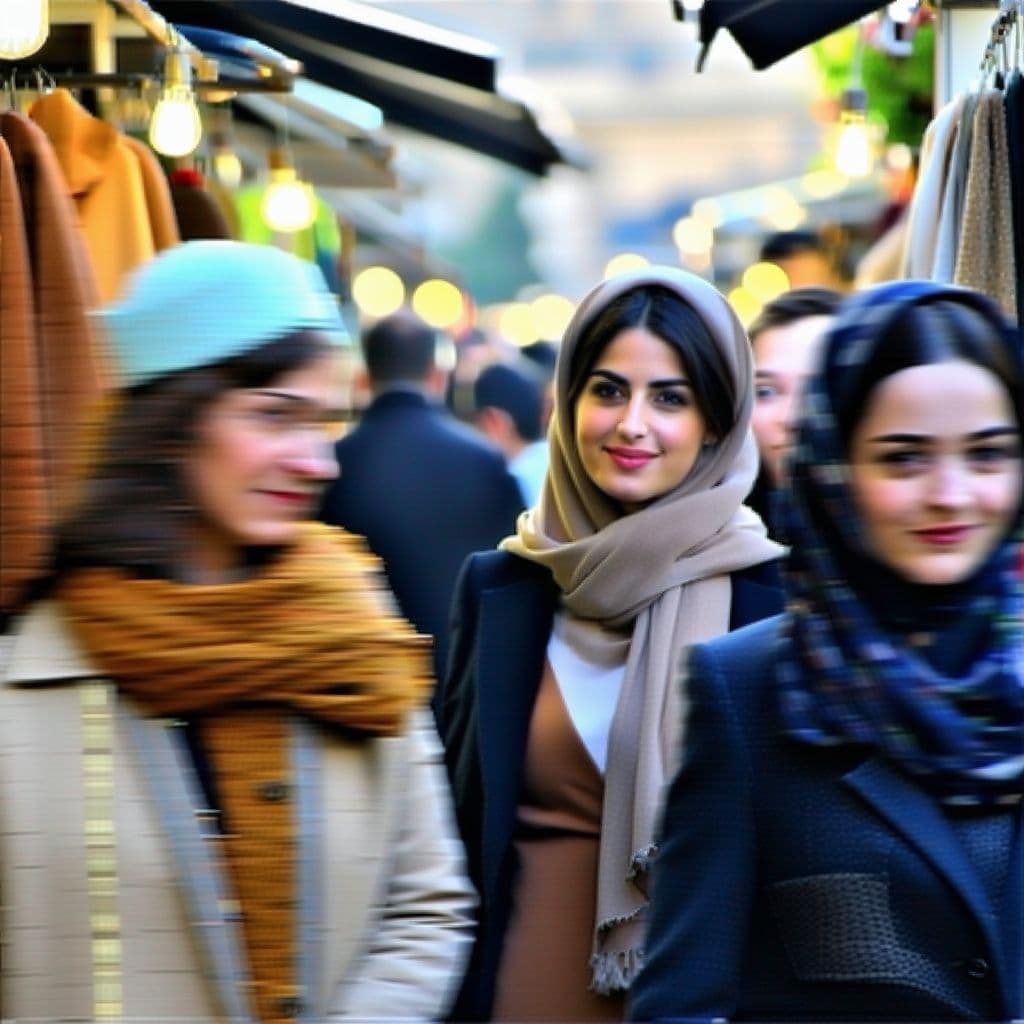 AI generated: and background blurry image that mixes the iranian market with persian people and german people and ...