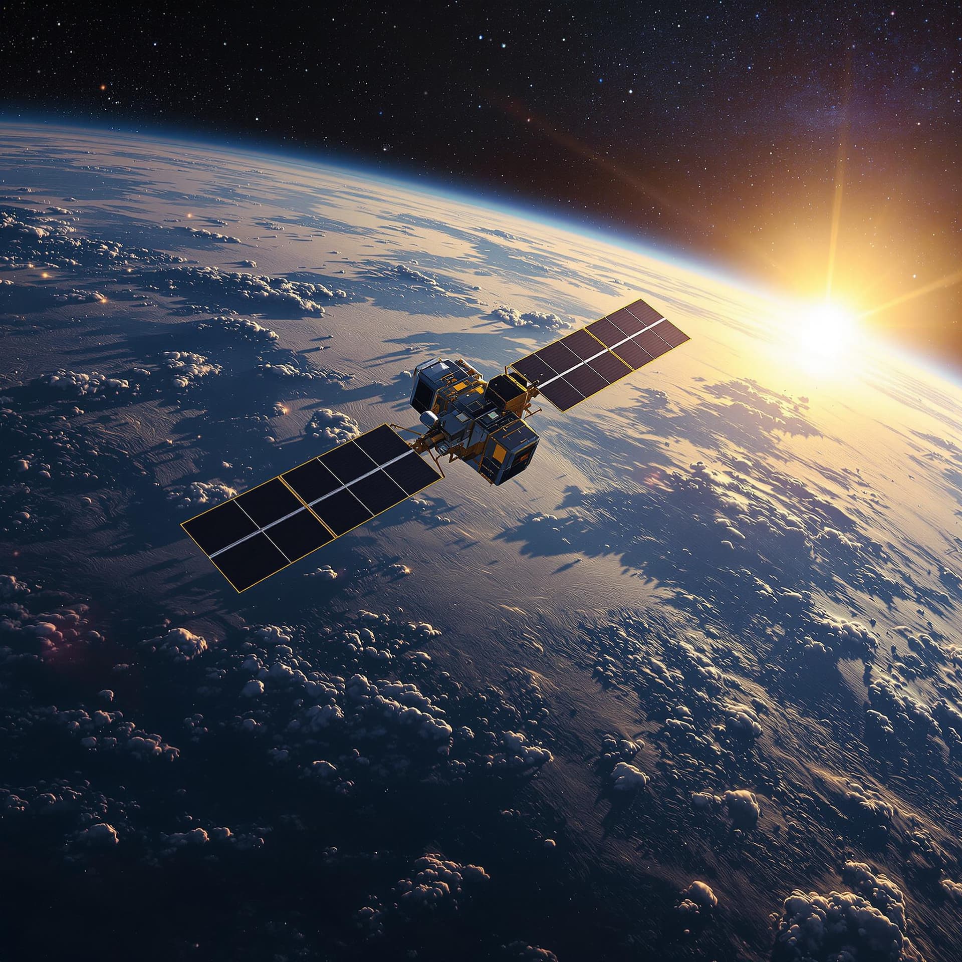 AI generated: Cinematic scene in the Earth's atmosphere, satellite system