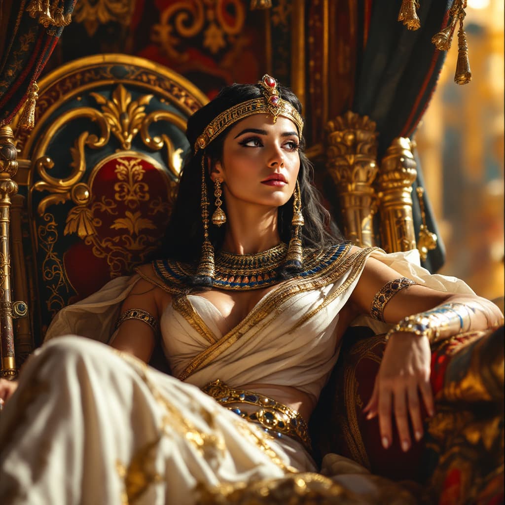 AI generated: Widescreen (16:9), draw a photorealistic scene of Cleopatra appearing in perfect beautiful condition...