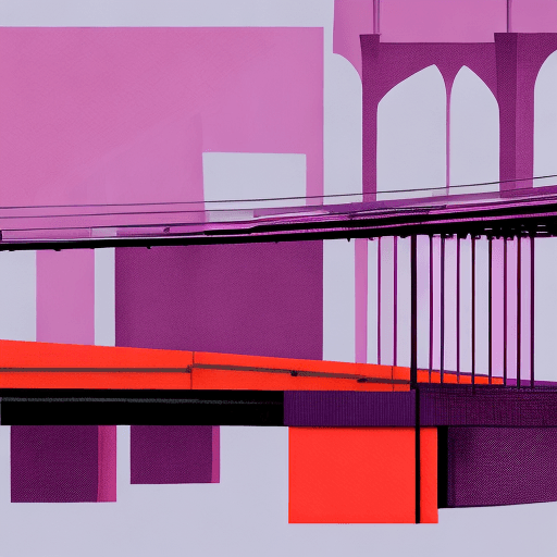 AI generated: a Bridge in the style of vibrant illustrations, florianne becker, light violet and red orange, decon...