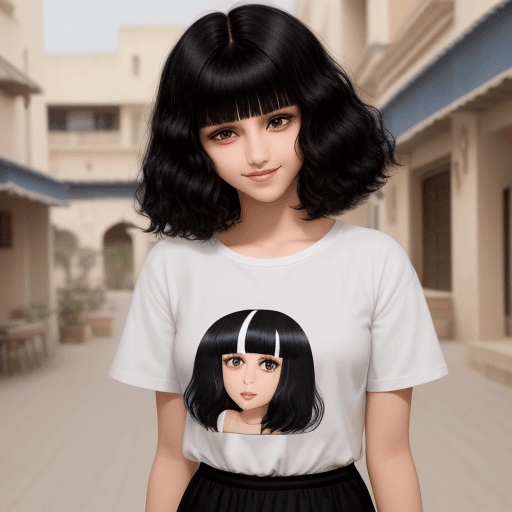 AI generated: Black hair, black eyes short bob with bangs ,14 years old morrocan girl 
big lips , almond eyes,
sha...