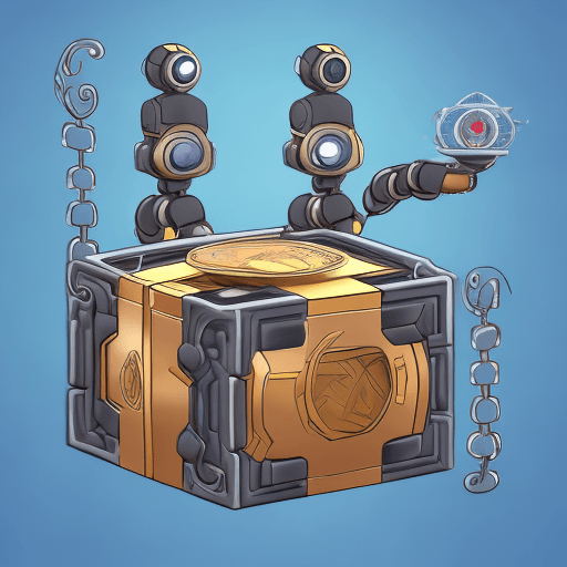 AI generated: A robot that instead of hearth it has a coin. He lives inside a chain of blocks.