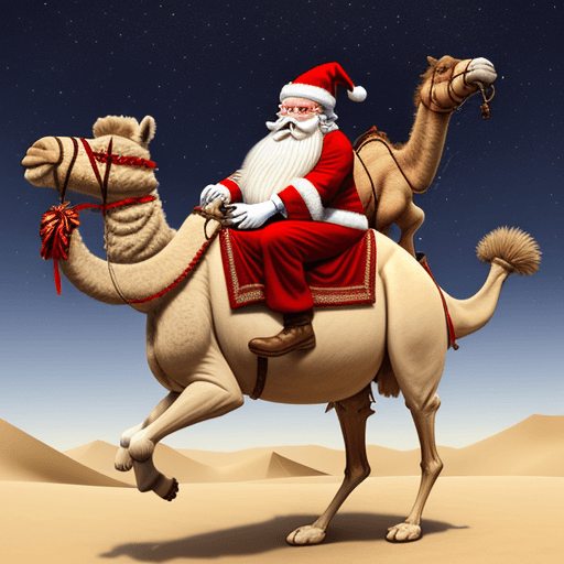 AI generated: Santa Claus riding a camel 