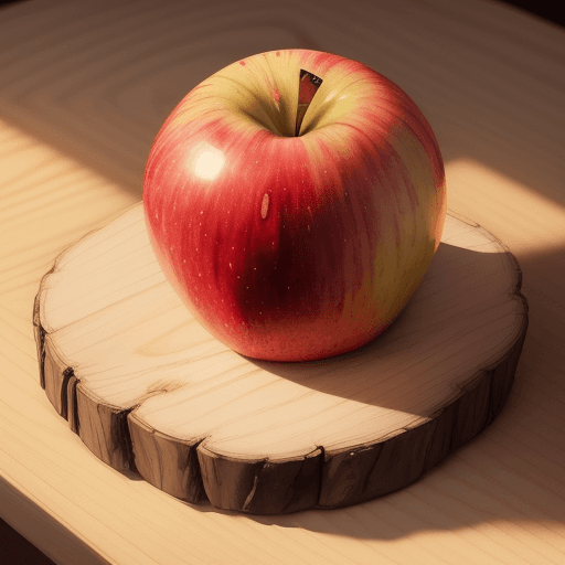 AI generated: A whimsical illustration of an apple on wood table. Vibrant colors and bold lines, as a warm colors ...