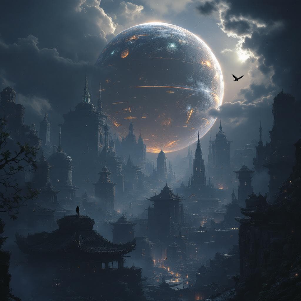 AI generated: Vast 18th-century megacities are sitting beneath a darkened sky. The planet Artta, sanctuary of the ...