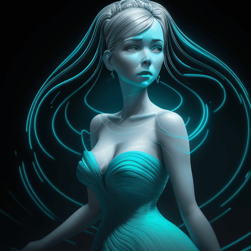 AI generated: the woman is in a blue dress, in the style of neon and fluorescent light, zbrush, undulating lines, ...