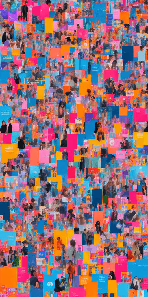 AI generated: Vibrant digital artwork depicting a dynamic collage of micro-influencers engaging with small busines...