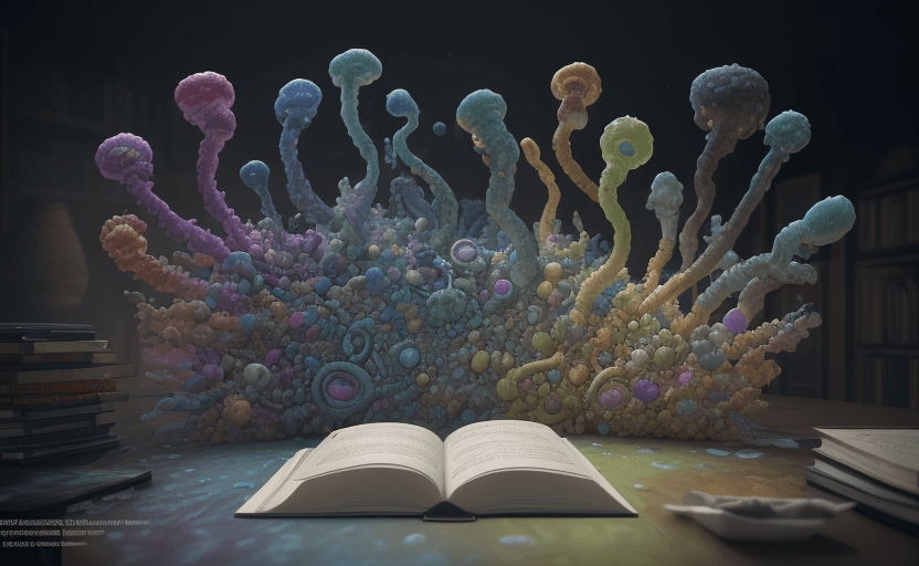 AI generated: A ultrarrealistic, very colorful first take photo of several bacillus bacterias belonging to differe...