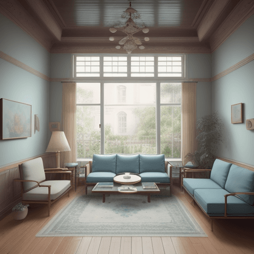 AI generated: High resolution photography interior design, dreamy sunken living room conversation pit, wooden floo...