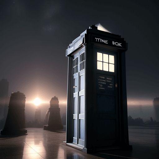 AI generated: Photo of a ultra realistic TARDIS, pale sunrise, cinematic lighting, battered, low angle, trending o...