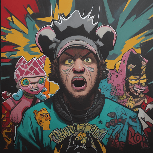 AI generated: jay bennett tv program 'loudonian', 1987, acrylic on canvas, 45 x 36 in, in the style of graffiti-in...