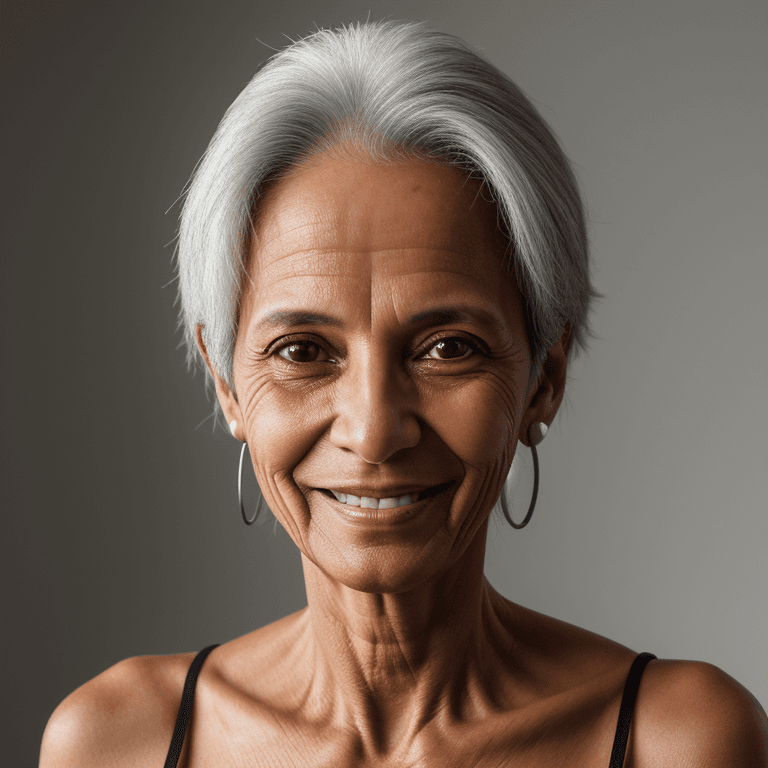 AI generated: hyper realistic headshot photo of a 50 year old brasilian (woman 1.5), slim, skinny, looking into th...