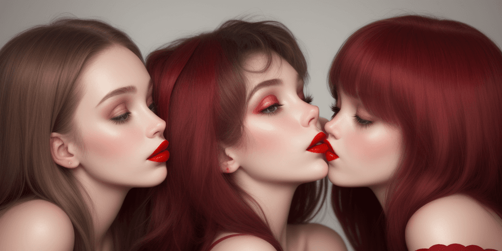 AI generated: 
 girls, kissing, red lips, 
