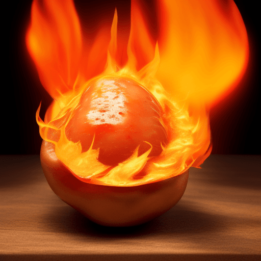 AI generated: Flaming Potato - A flaming potato with orange and red flames licking at its sides. The potato is coo...
