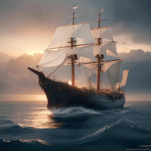 AI generated: Photo of a ultra realistic sailing ship, dramatic light, pale sunrise, cinematic lighting, battered,...