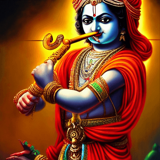 AI generated: Lord Krishna, in dynamic, atmosphere of darkness and horror, dramatic light, highly detailed, packed...