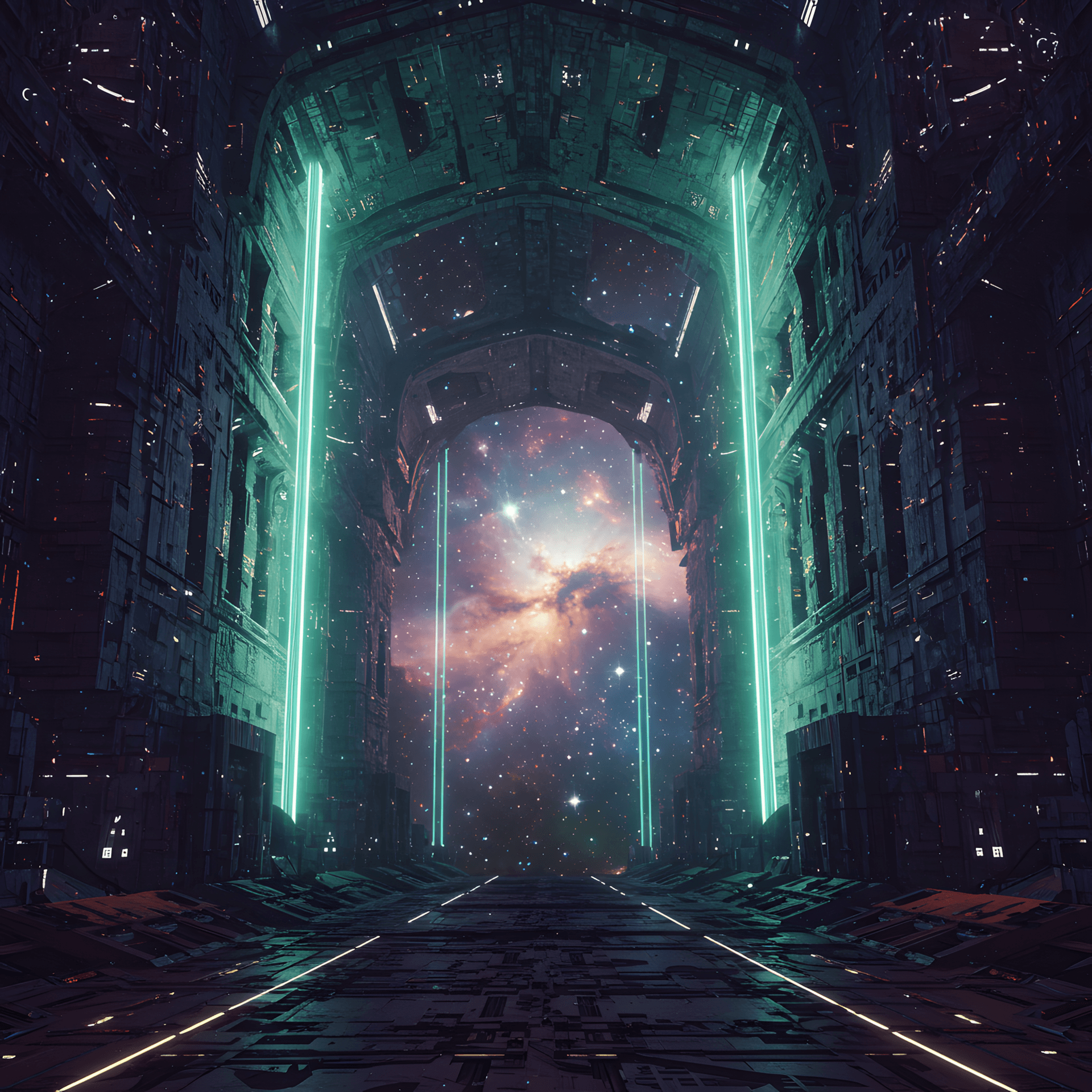 AI generated: clairvoyant vision of a massive cosmic spaceship interior hyper-detailed, otherworldly design in stu...