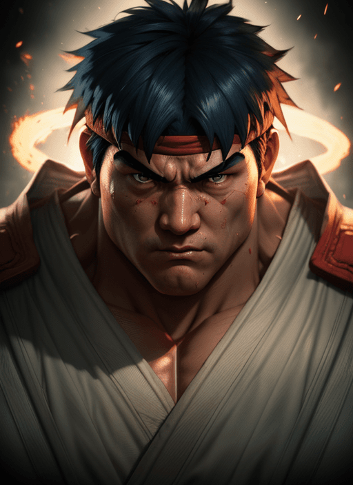 AI generated: Street Fighter, video game characters, Ryu, highly detailed face by greg rutkowski and magali villan...