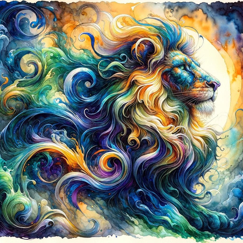 AI generated: Envision a painting where a majestic lion comes to life on the canvas through vibrant and saturated ...