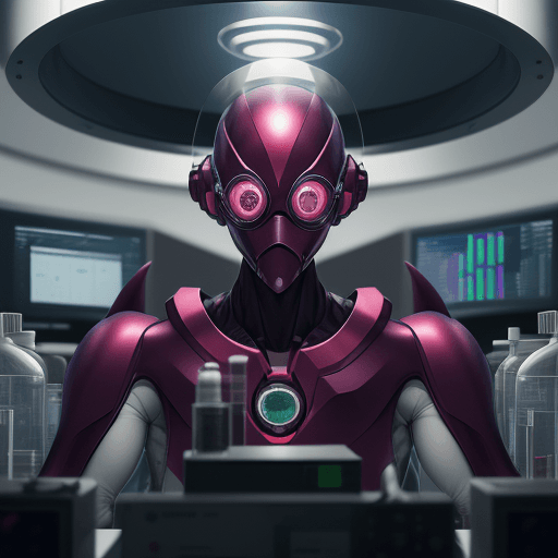 AI generated: Hyper-realistic portrait of a GeneSect Consortium member, masked and in a lab setting, surrounded by...