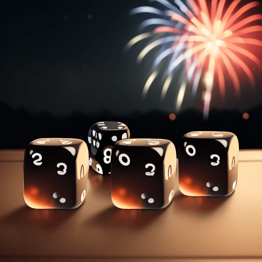AI generated: High resolution photography four dice on a table, write 2024 onthe dice, 8k , fireworks on the backg...
