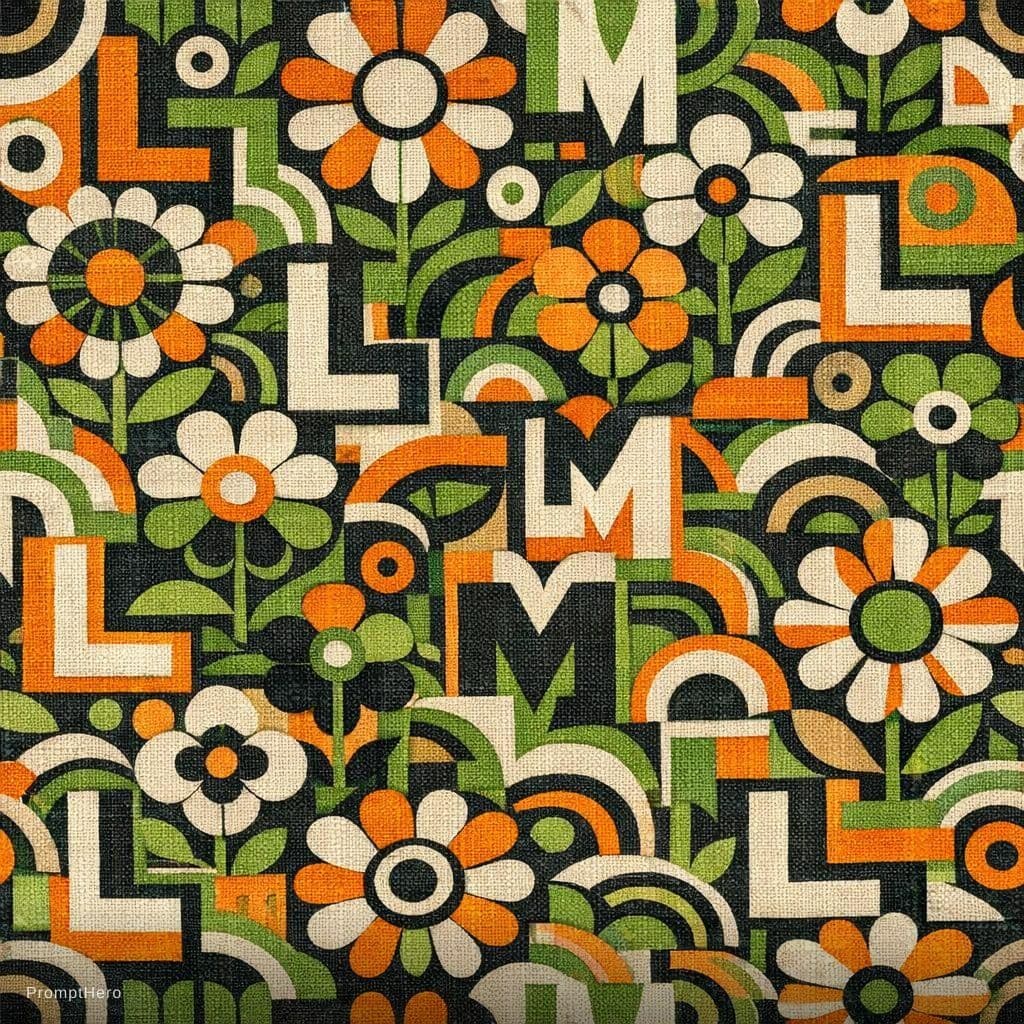 AI generated: create a floral pattern for on a piece of linnen that has the letters L and M in the pattern design....