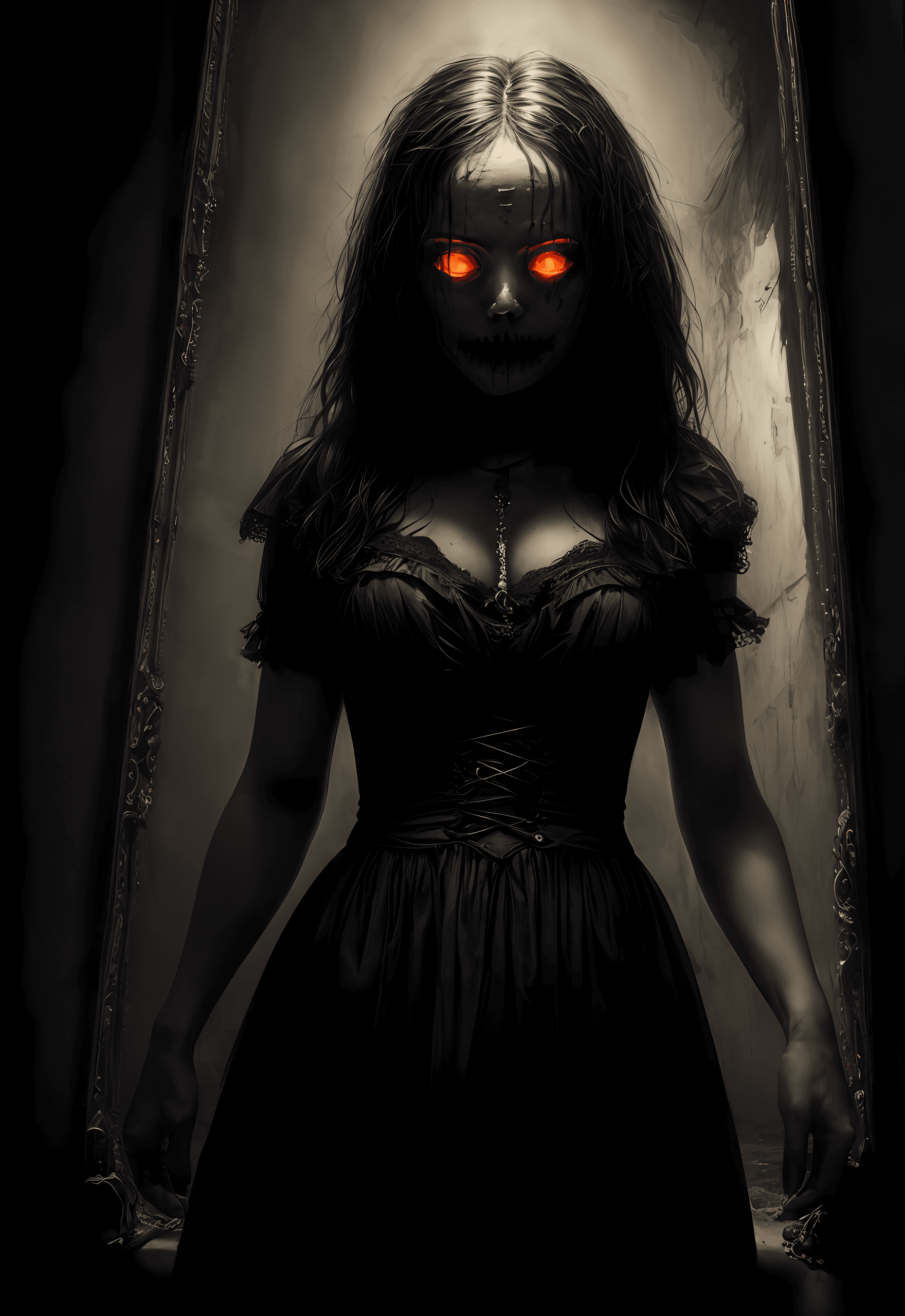 AI generated: (masterpiece of highest quality:1.3) , darkness, creepy, atmospheric , gloomy illumination, insane, ...