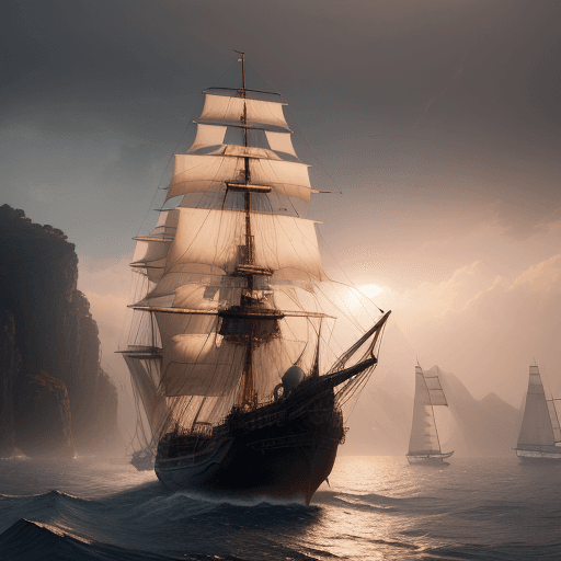 AI generated: Photo of a ultra realistic sailing ship, dramatic light, pale sunrise, cinematic lighting, battered,...