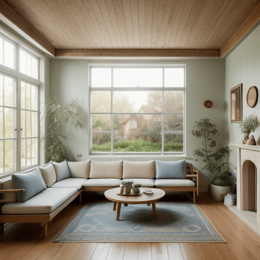 AI generated: High resolution photography interior design, dreamy sunken living room conversation pit, wooden floo...