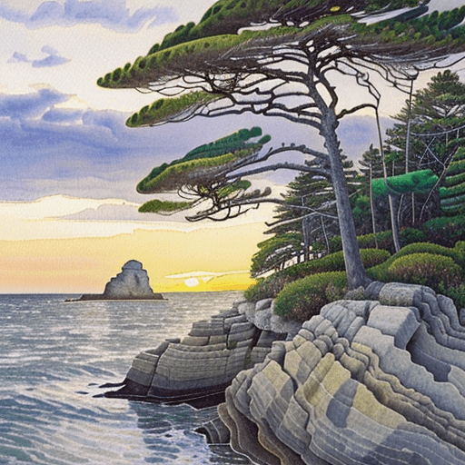 AI generated: a painting of a tree sitting on top of a rock, a watercolor painting, inspired by Arthur Lismer, cg ...