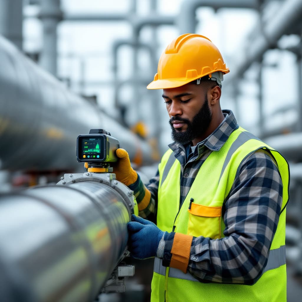 AI generated: 
"Generate an image of a Black male engineer placing an intelligent pigging device into a large indu...