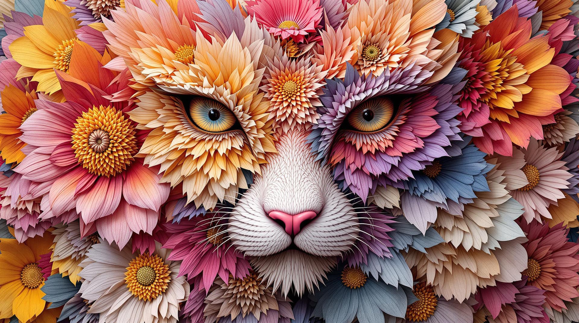 AI generated:  amazing abstract flowers shaped with an animal face