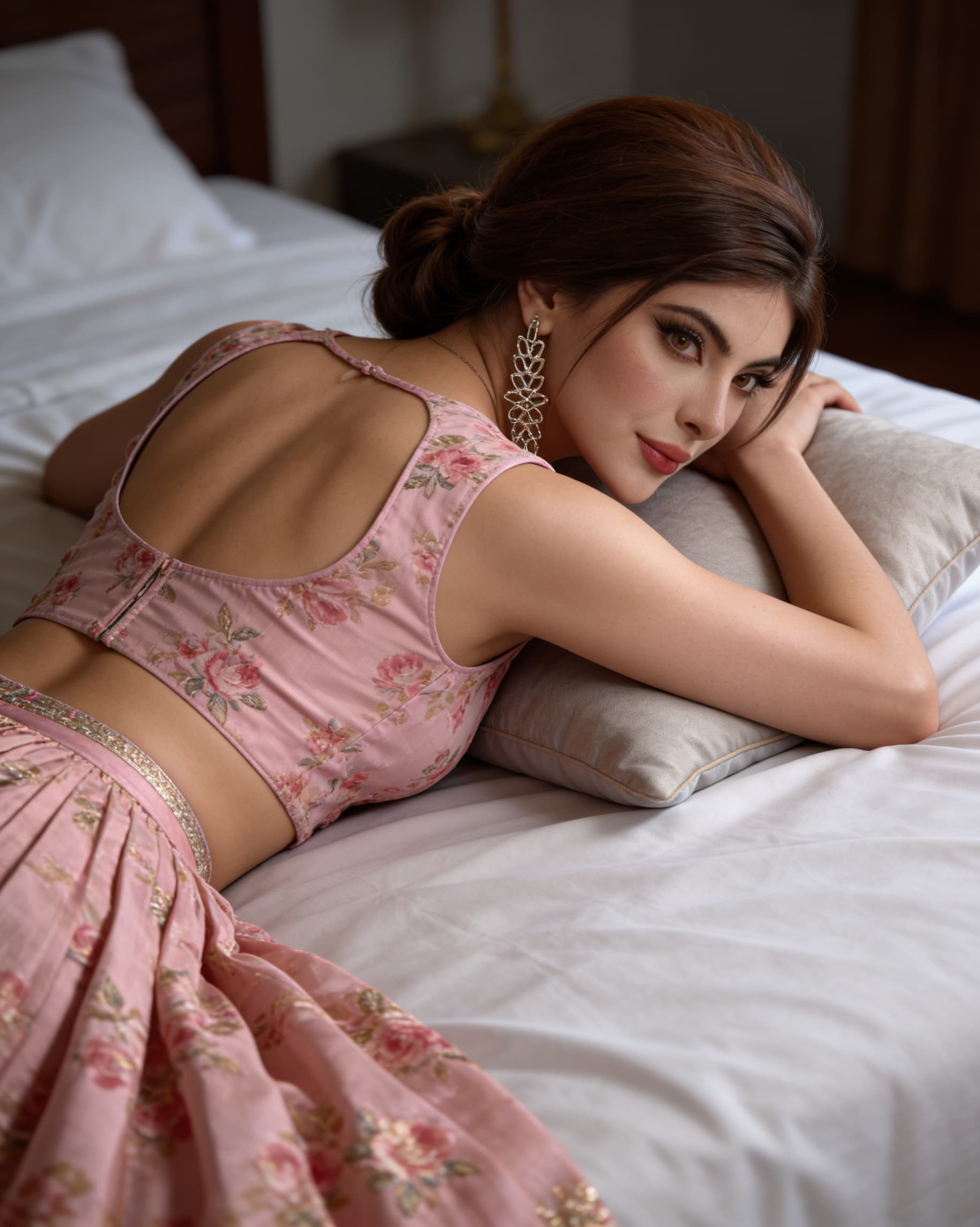 AI generated: Create a High Ultra Realistic picture as this Pakistani blogger Tehreem is lying sleeping face down ...