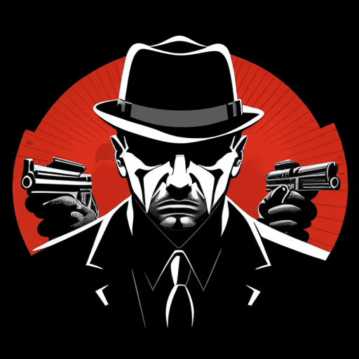 AI generated: a vector illustration of gun and 100 dollar money, in the style of mafia influenced, bold graphic il...
