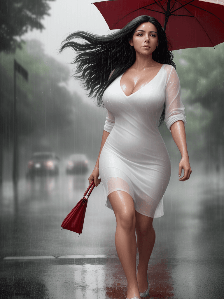 AI generated: A beautiful realistic latina woman in white short dress walking on the road facing towards the camer...