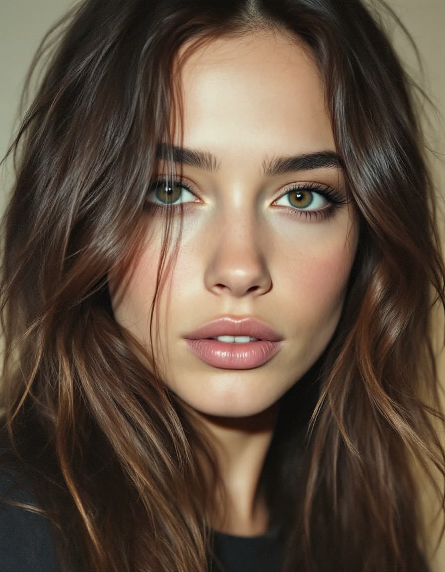 AI generated: Anjelina Jollie Pitt, 21-28 years old, brown hair, high-quality photo portrait, shot on a Polaroid c...