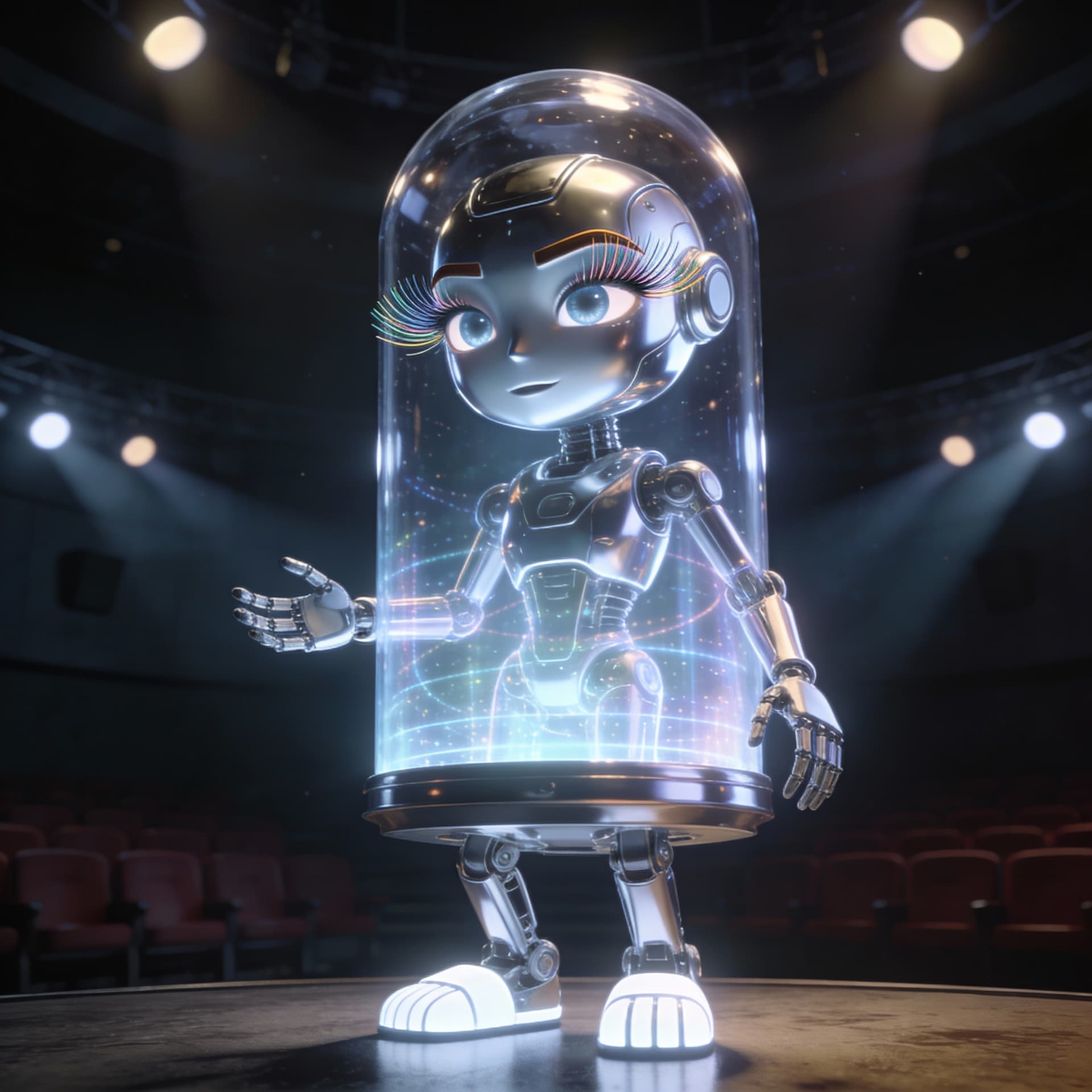 AI generated: 



hyperrealistic, cinematic, 3D cinema capsule, personified robot, expressive metal face with eyes...