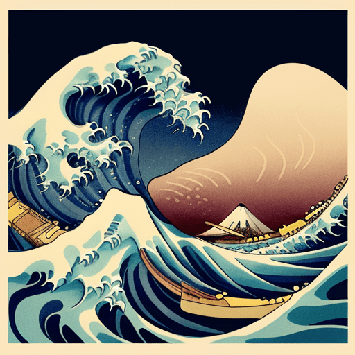 AI generated: Create a vibrant illustration inspired by Hokusai's "The Great Wave off Kanagawa," but with a colorf...