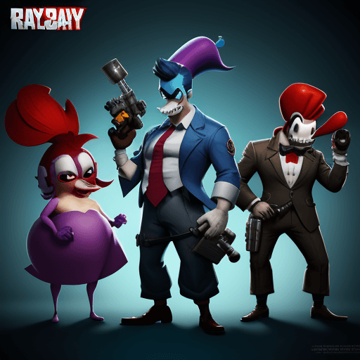 AI generated: payday characters in rayman legends style painting, ultra realistic, 4 k, octane render, real life c...