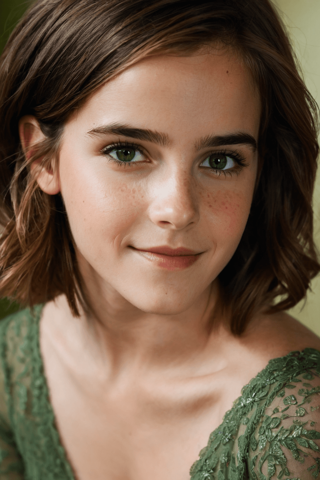 AI generated: beautiful girl, (emma watson), smile, happy, close up, (detailed eyes:0.8), (green eyes), (looking a...